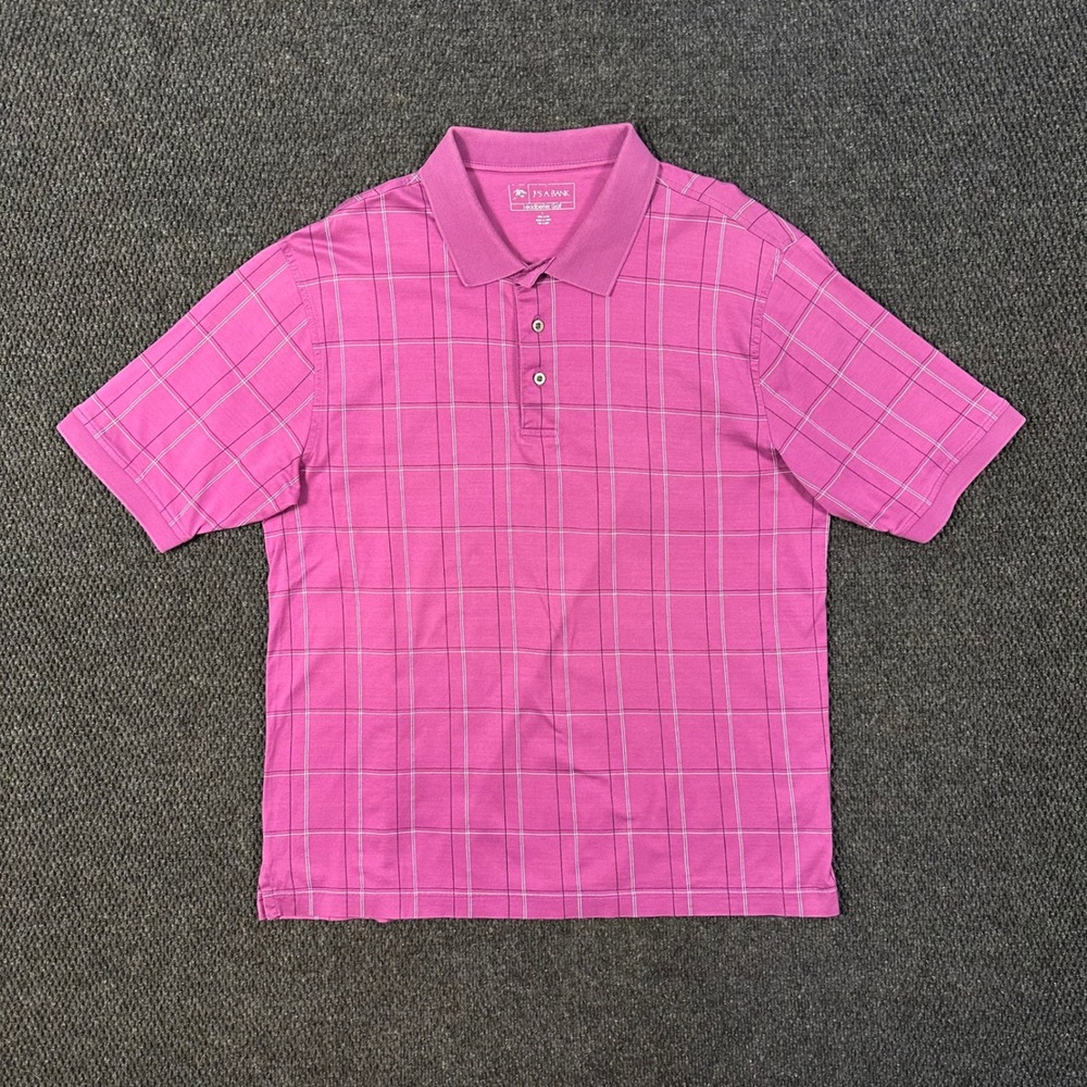 Jos A Bank Leadbetter Golf Polo Shirt Mens Large Purple Grid Short Sleeve Cotton